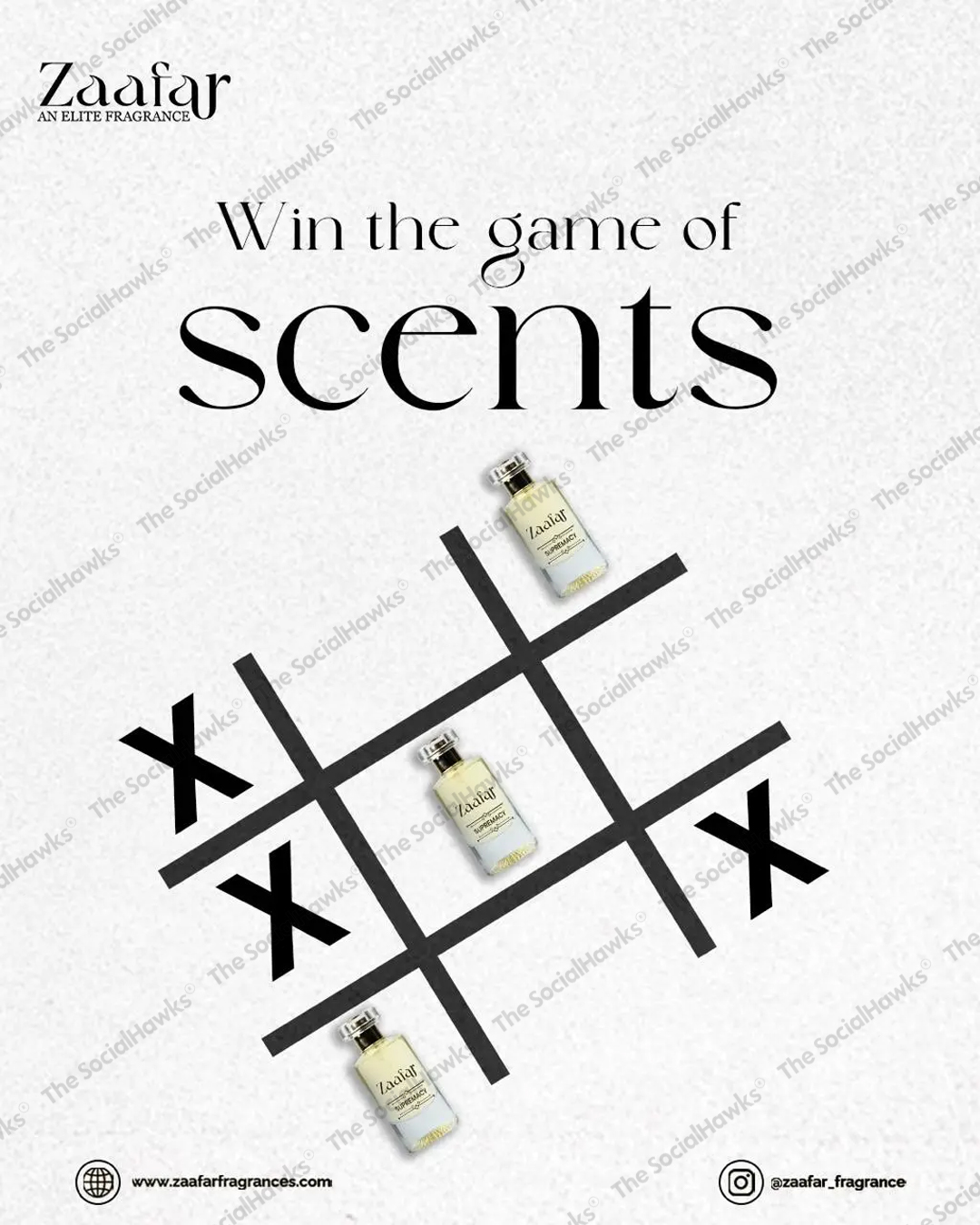 Zaafar win the game of scents creative with tic-tac-toe perfume bottles